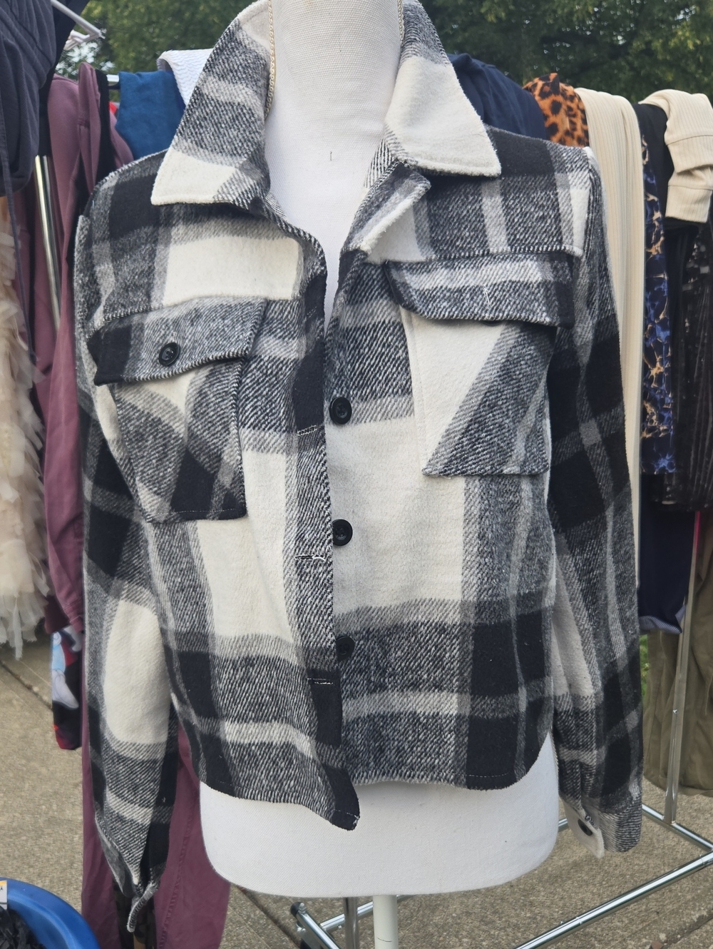 Women’s Black & White Plaid Button-Front Jacket